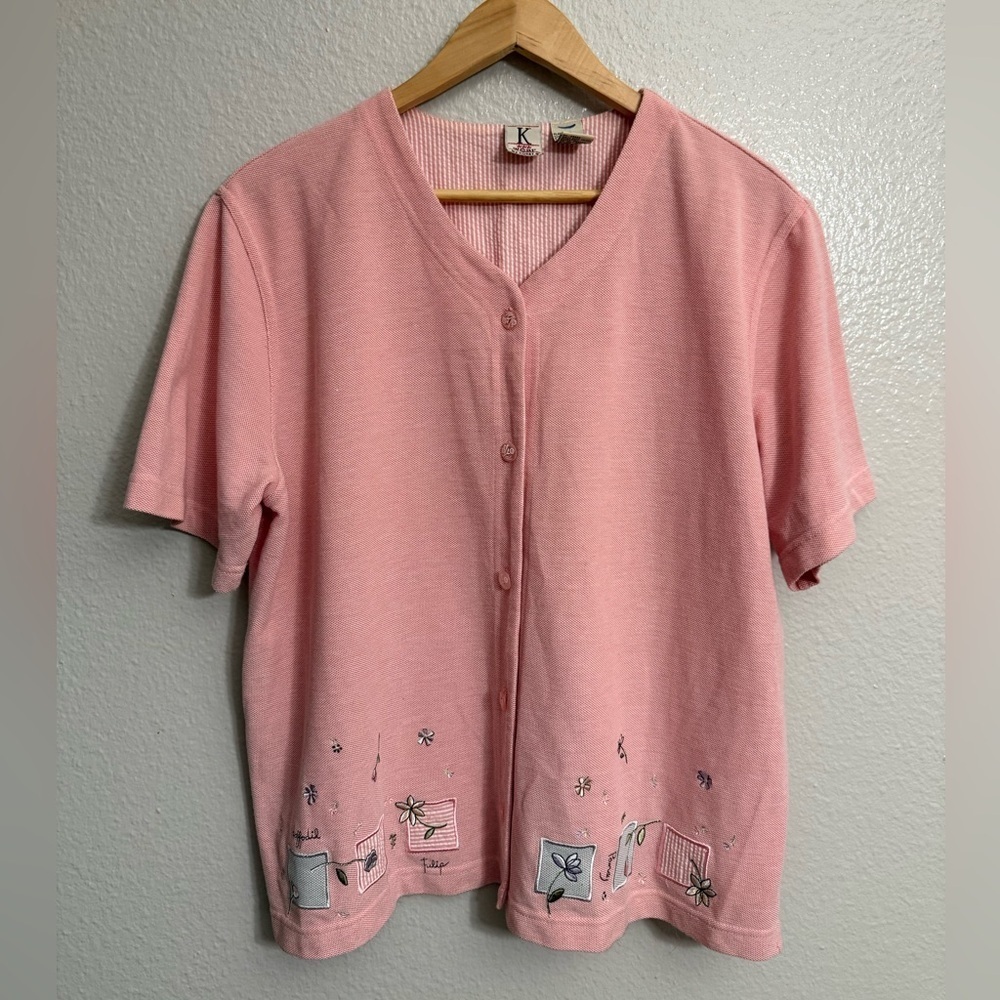 Pink Button-Up Cardigan with Embroidered Details